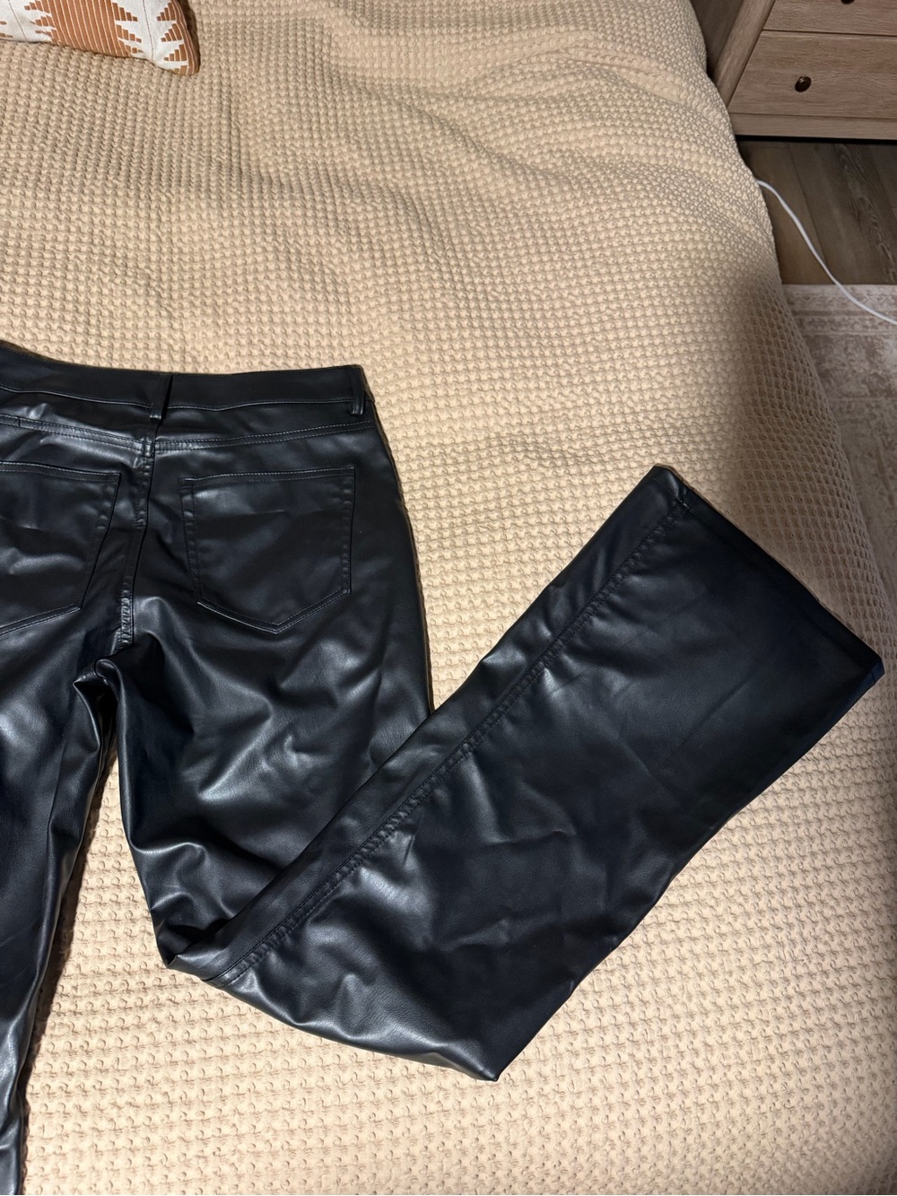 H&M Black Faux Leather Wide-Leg Jeans